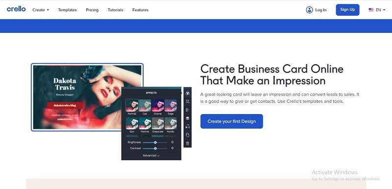 công cụ thiết kế name card online Crello 