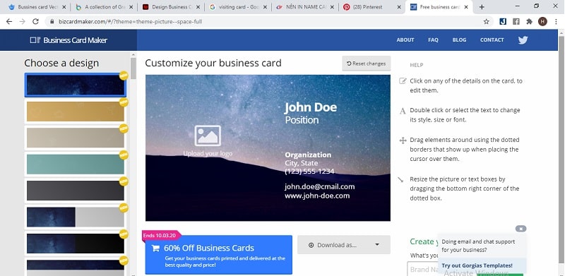 công cụ thiết kế name card online Free Bussiness Card Maker
